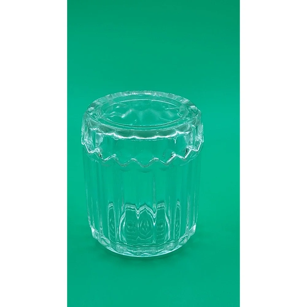 Vintage Glass Ribbed Jar With Lid, Anchor Hocking c1920 3.25 X 2.5 Trinkets‎